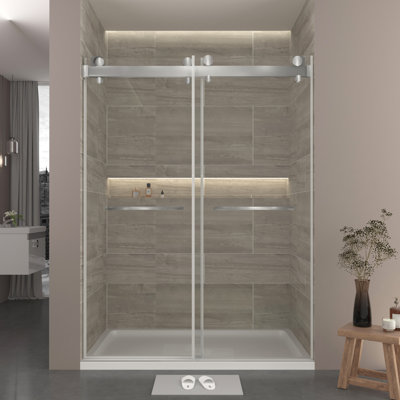 Gargy 69"-72"W x 78"H Frameless Double Sliding Shower Door with Dual Door Stops and 5/16" (8mm) Clear Tempered Glass