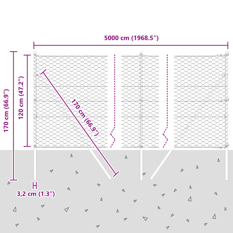 Hexagon Fence Steel, Grey, 120cm H x 5000cm W