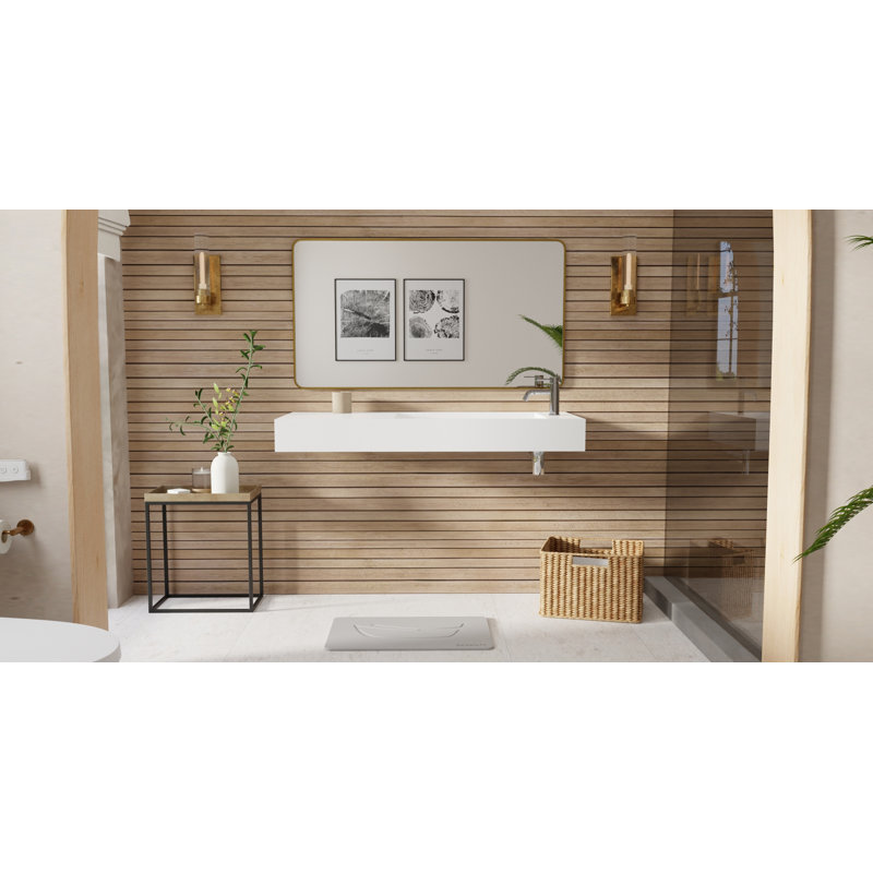 Lavabo de salle de bain mural en résine brillant blanc lustré 47,2 po x 19,6 po Badeloft WT-05-B-G, Blanc brillant