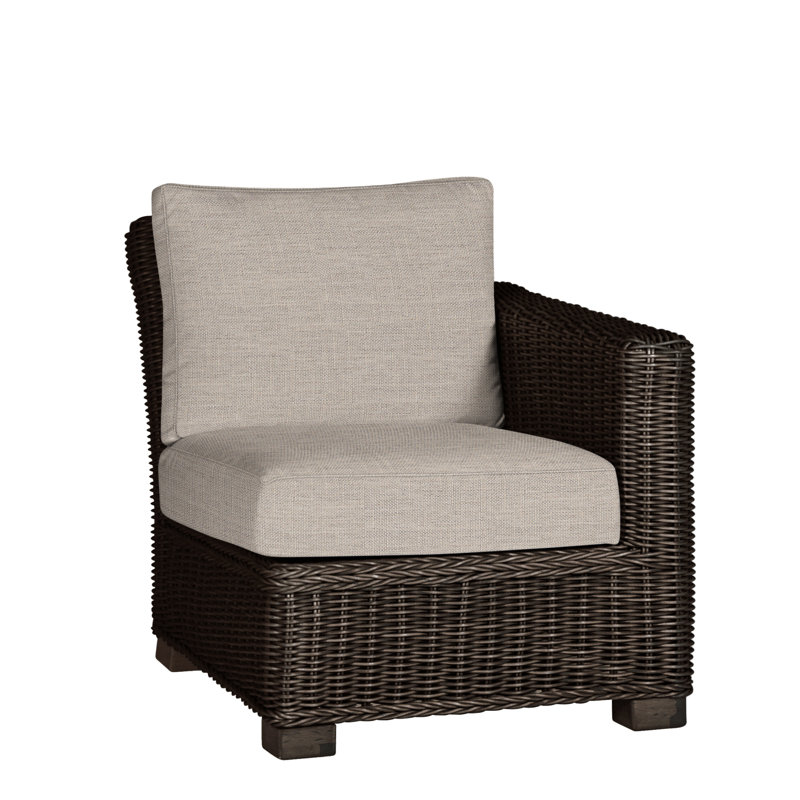 Rustic Woven Sectional Right - Black Walnut, Dove Sunbrella Linen, No Welt, Black Walnut