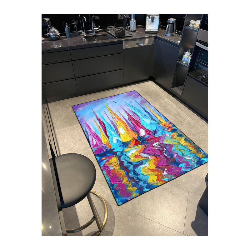 Tapis tissé lavable à motif bateau coloré, Tapis de couloir 2 pi 6 po x 6 pi 7 po inclus