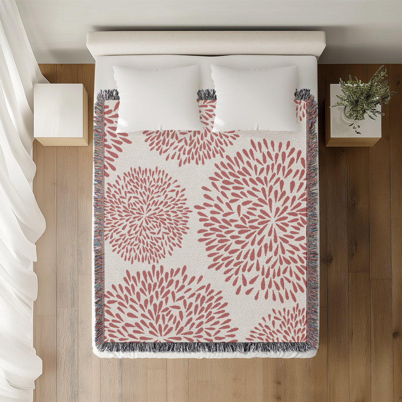 Jeté floral en coton, Rose, 60 po x 80 po
