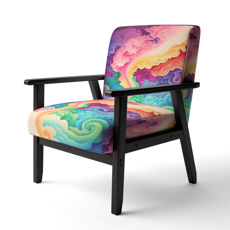 Multicolor Swirly Clouds II - Upholstered Modern Arm Chair, Pink Accent Chair