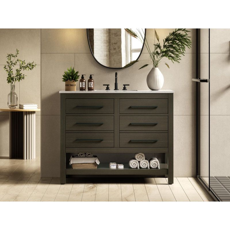 Meuble-lavabo simple 42 po_Moderne_VF60542, Brun moka