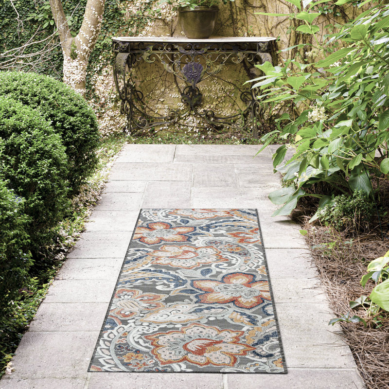 Tapis floral transitionnel Lilia, noir, Tapis de couloir : 2 pi 2 po x 7 pi 3 po