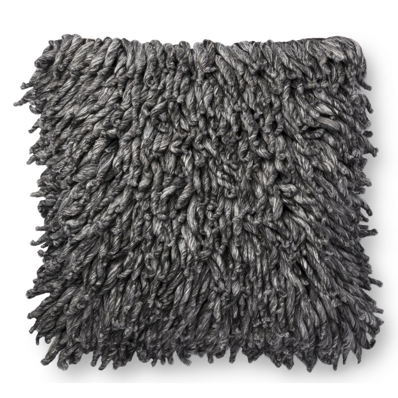 Charcoal Shaggy Viscose Wool Polyester Throw Pillow Set