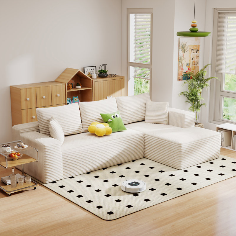 Canapé modulaire Ellie Cloudy Boneless, Orienté à droite, Velours côtelé beige