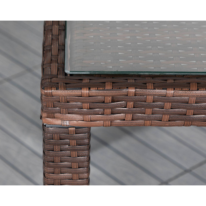 Finn 4 - Person Patio Dining Set Umbrella Hole Included Rectangular Table with Cushions Included, Chocolate/Coffee Cream