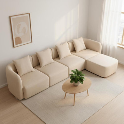 118'' Modern Sectional Sofa, Velvet Upholstered Sofa,  Beige
