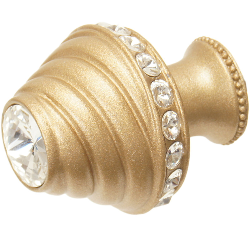 Caché medium round knob with flared foot with 19 rivoli Swarovski Clear Crystalsin Soft Gold, Soft Gold