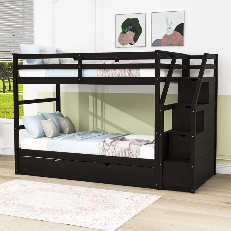 Deyaan Kids Twin Over Twin Bunk Bed with Trundle, Espresso