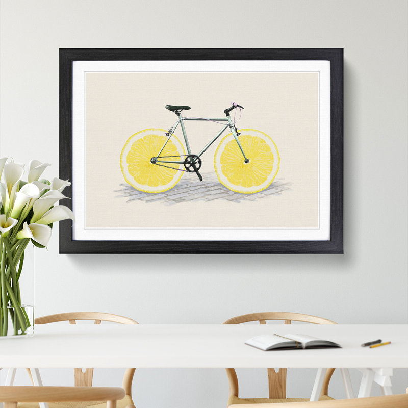 Lemon Bicycle - Framed Print, 27cm H x 36cm W x 2cm D, Black Framed