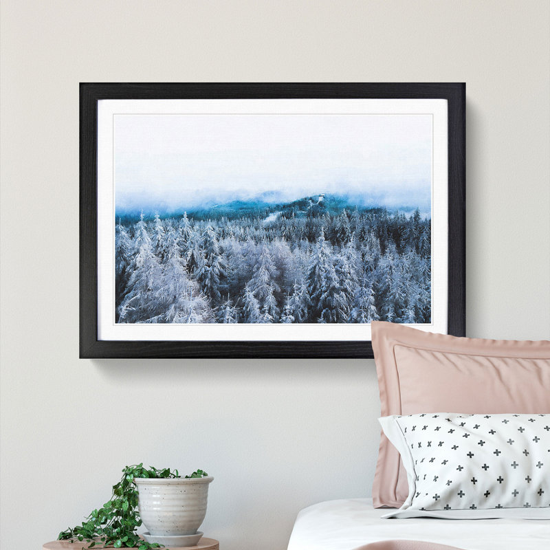 Winter Forest in Romania - Picture Frame Painting Print, 36cm H x 48cm W x 2cm D, Black Framed