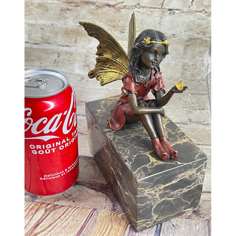 Sculpture en bronze véritable faite à la main multicolore ange de fée par Milo
