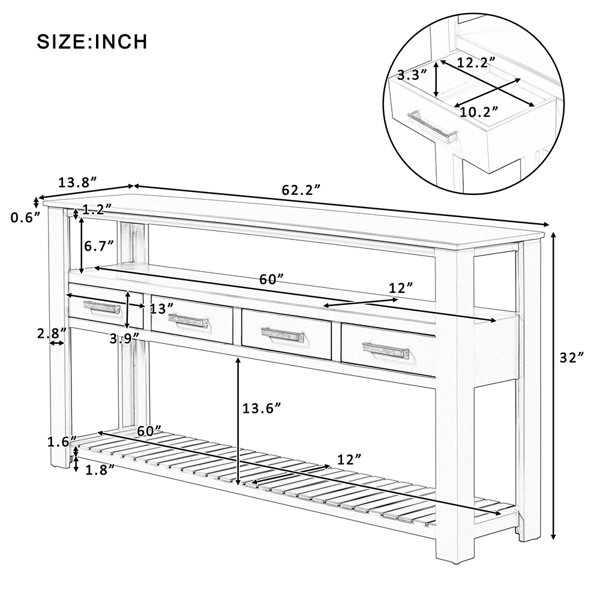 Eileen 62.2'' Console Table, Storage Sofa Table with Drawers and Shelves Wildon Home Color: Black