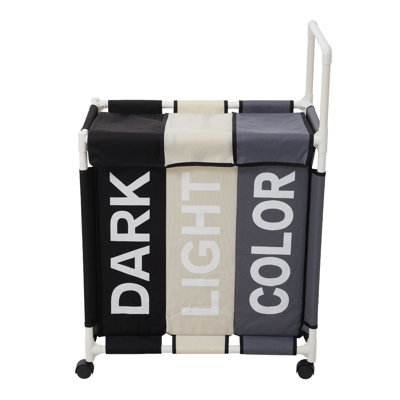 110L 3-Section Laundry Basket with Lid and Wheels