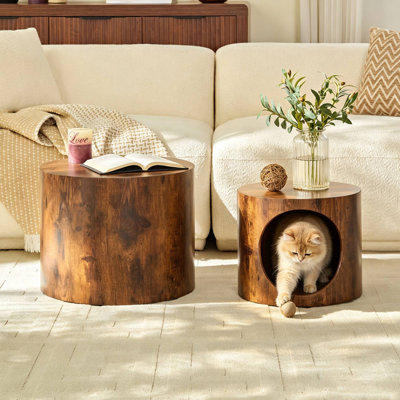 Table basse gigogne ronde en MDF (2 pièces) avec lit pour chat