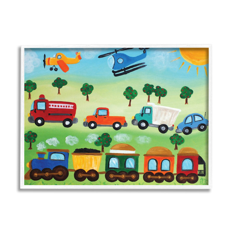 Avions, trains et voitures surdimensionnés, art numérique sur estampe numérique par nJoyArt, H 24 po x l 30 po x 1,5 po