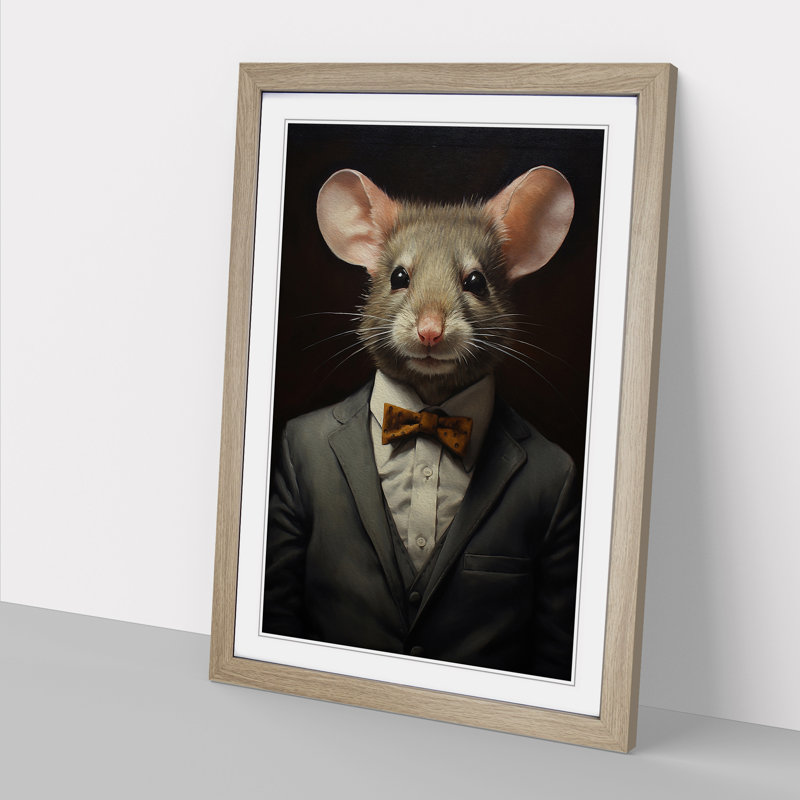 Mouse in a Suit No.3 1 Piece Single Picture Frame Wall Art, 34cm H x 25cm W x 2cm D, Oak