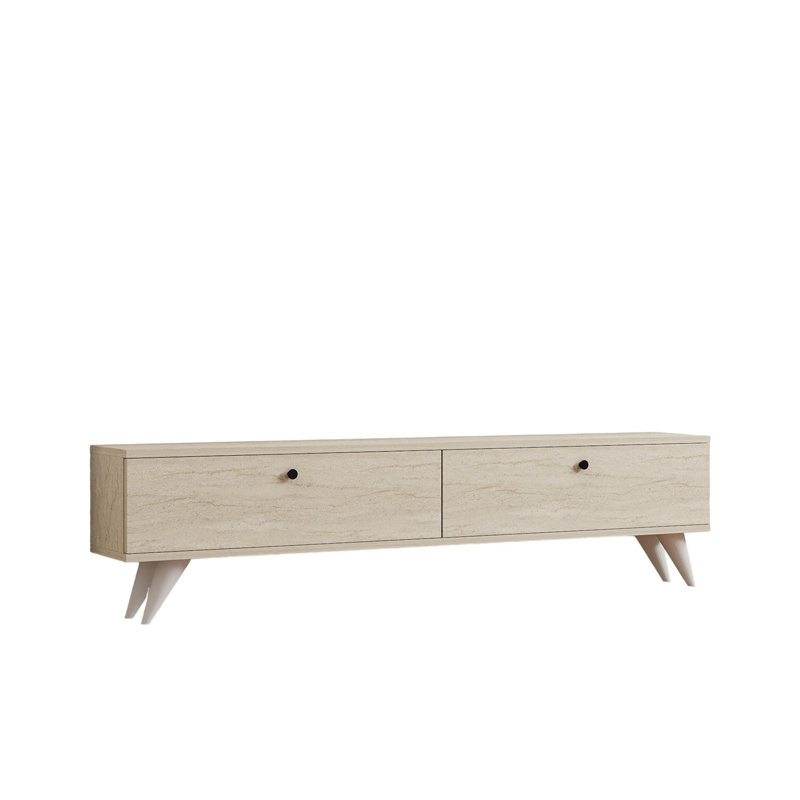 Meuble télé moderne avec de nombreuses tablettes de 63,0 po x 15,7 po x 15,7 po | 100% panneau de particules enduit de mélamine, épaisseur: 0,7 pouce | Rangement supplémentaire et pieds en plastique robustes, conception scandinave