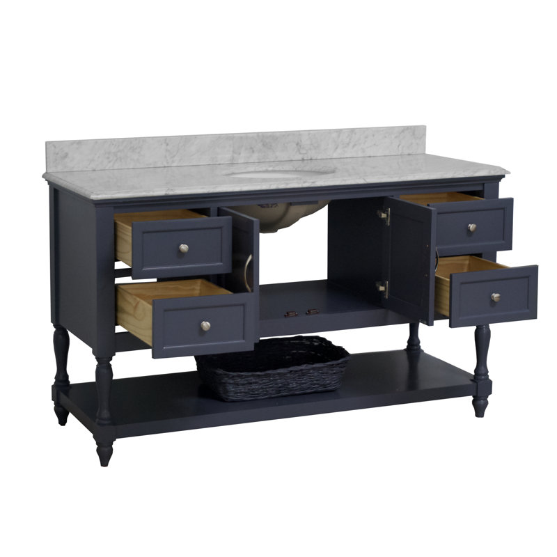 Ensemble de meuble-lavabo simple de 60 po Hampton, Gris marine, Marbre de Carrare
