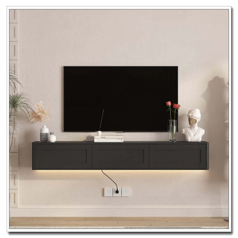 Meuble télé flottant, étagère murale avec lumières DEL, Bois