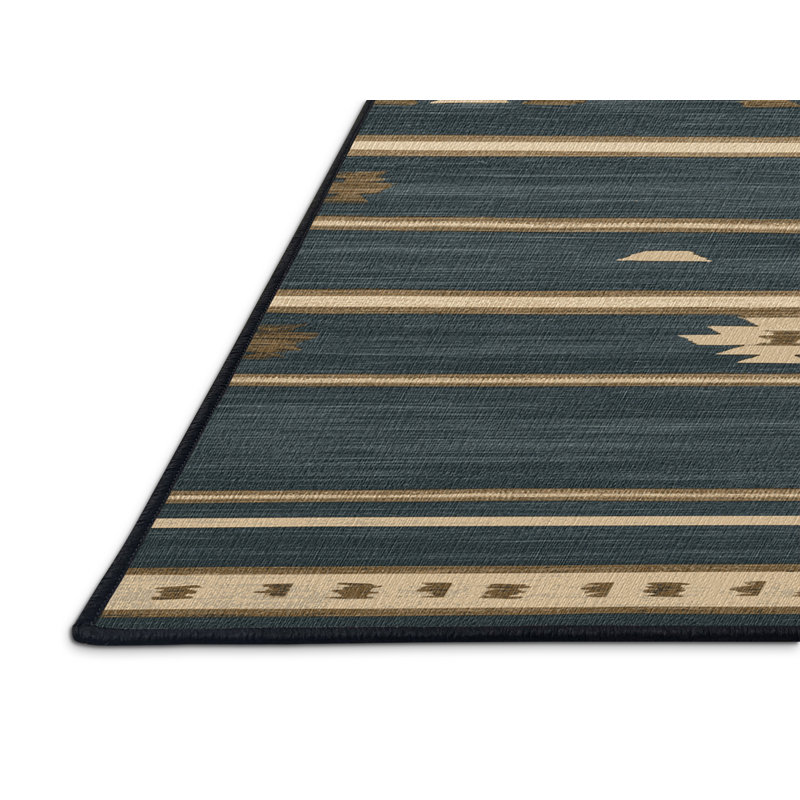 Washable Slate Ivory Striped Area Rug, Rectangle 7' x 9'