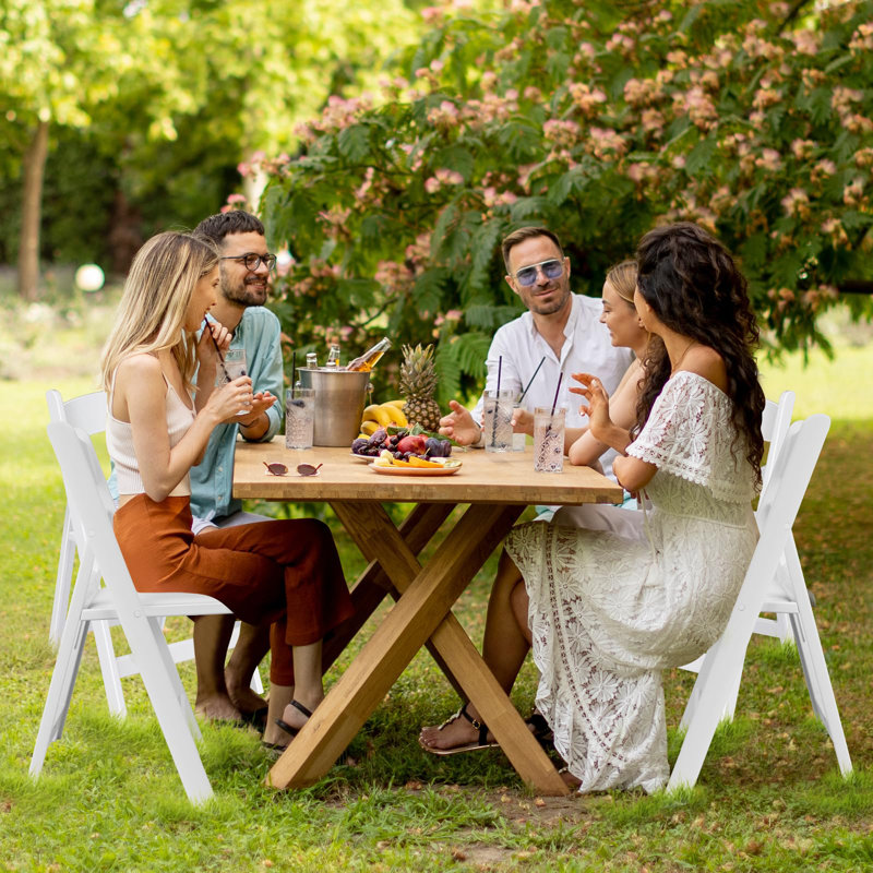 Set Of 4 White Resin Folding Chairs With Removable Cushions   450 Lbs Capacity, Stackable Indoor Outdoor Event Seating
