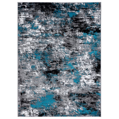 Tapis bleu / gris / noir à motif abstrait Hellie
