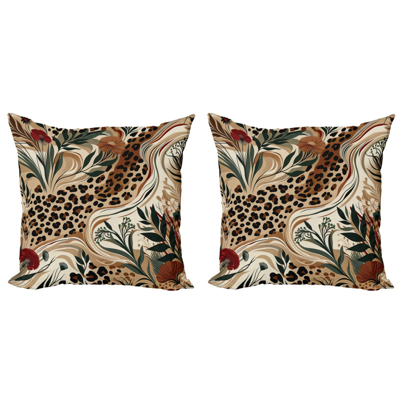 429949_Ambesonne, housse de coussin à imprimé léopard, paquet de 2, mélange abstrait terreux, H 20 po x l 20 po