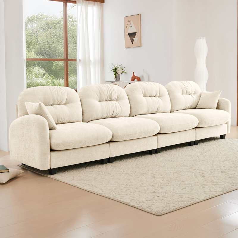 Canapé modulaire à quatre places modulaire, tissu chenille de qualité supérieure, avec 2 coussins décoratifs, dossier capitonné