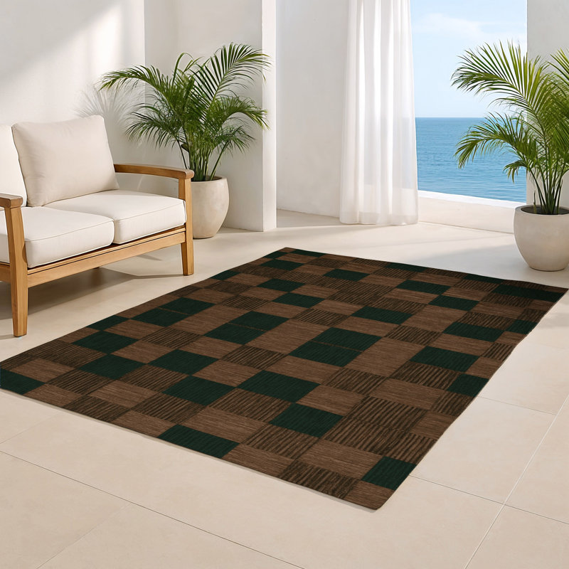 Tapis d'intérieur et d'extérieur à carreaux vert, Rectangle 9 pi x 12 pi