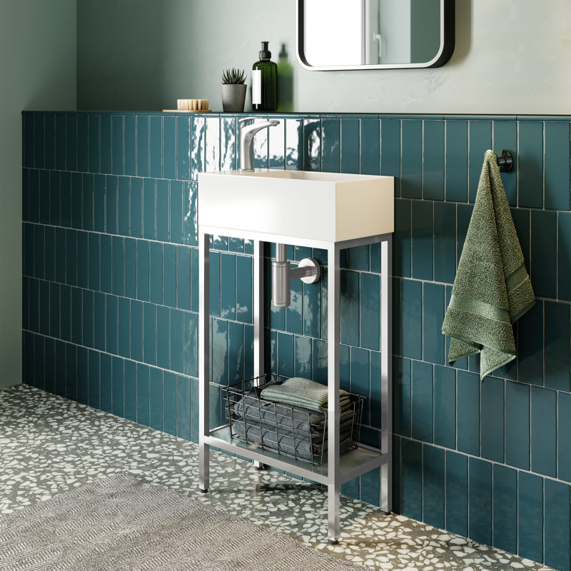 Pierre 19.5 Single, Freestanding, Open Shelf, Chrome Metal Frame Bathroom Vanity, Chrome