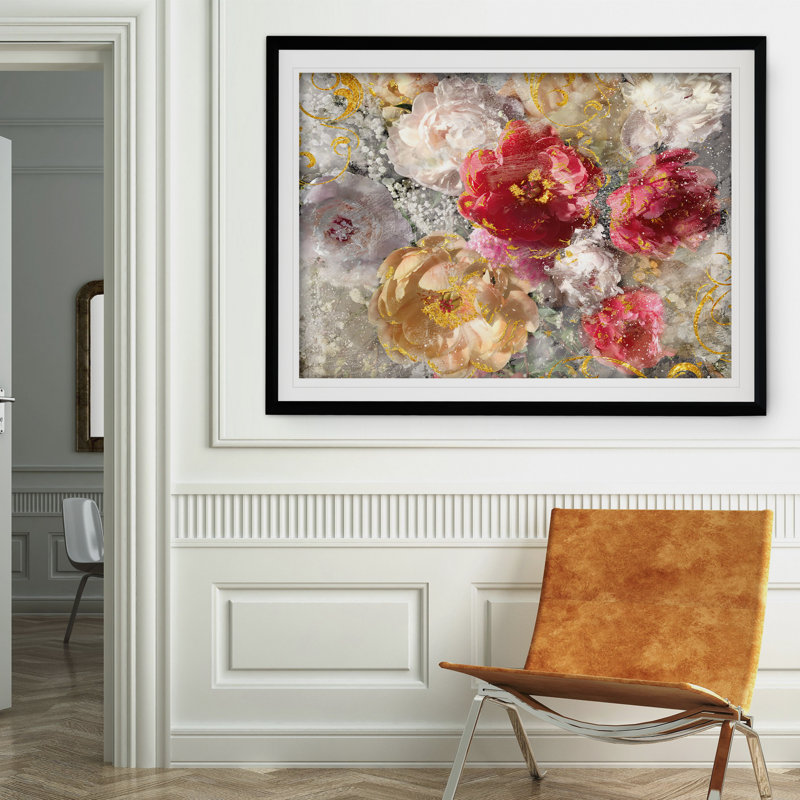 « roses le intemporel i », reproduction de peinture à l’acrylique encadrée, H 20 po x l 24 po x P 1,5 po, Noir