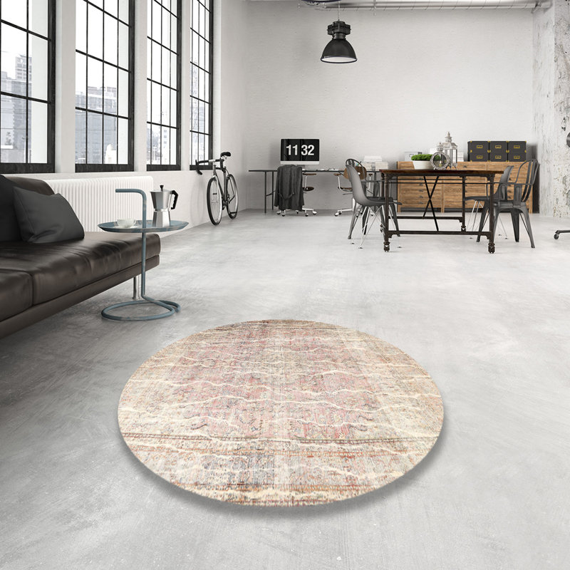 Tapis beige/gris/rouge traditionnel, Rond 4 pi