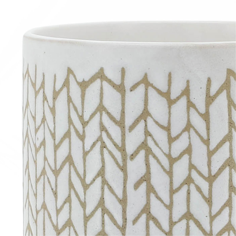 Pot à fleurs 8 "à chevrons avec support en bois, beige