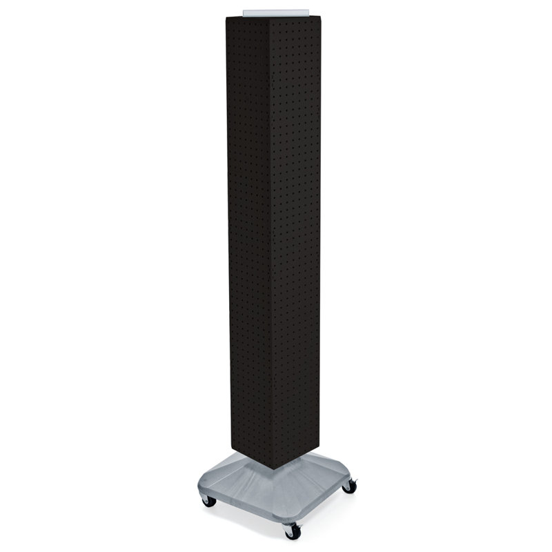 Présentoir à quatre côtés en panneau perforé sur base pivotante à roulettes. Tour Spinner Rack. Taille du panneau: l 8 po x H 60 po