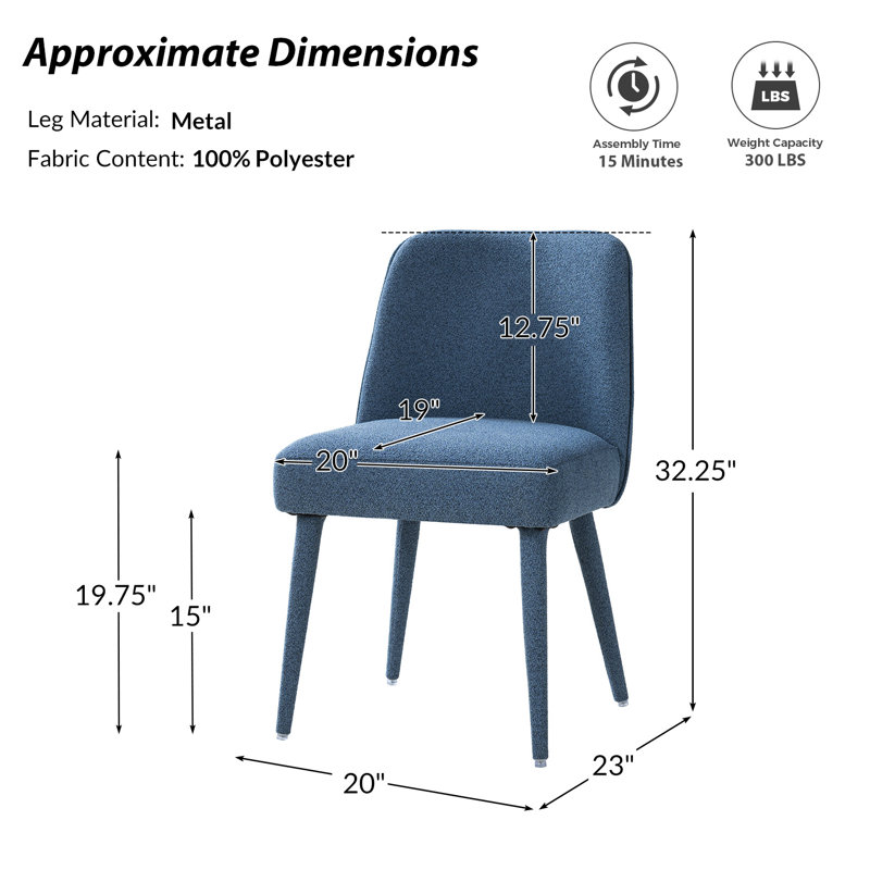 Verity Modern Upholstered Dining Chair With Ergonomic Design Set Of 4, Blue