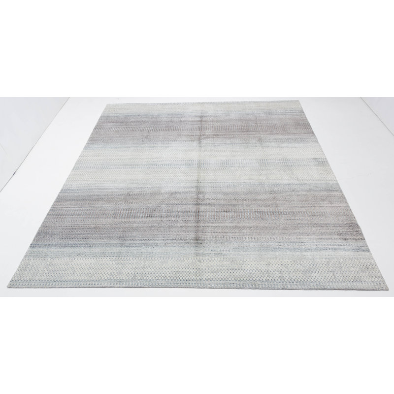 Striped Area Rug in White/Lilac, Rectangle 9' x 12'