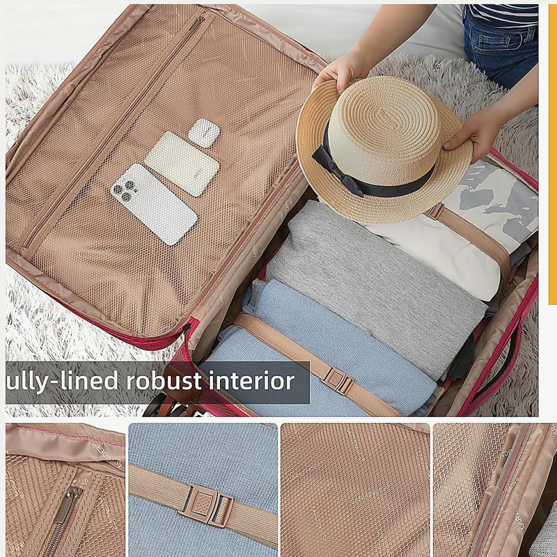 Ensembles de valises 4 pièces, valises souples avec roulettes, Rose rouge
