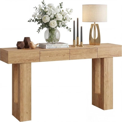 Console d'entrée de style champêtre avec tiroir, fini noyer, en MDF. Table étroite, idéale pour un hall d'entrée, un salon, un coin salon, une salle à manger, un corridor ou une entrée d'appartement. Décor rustique pour la maison.