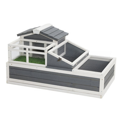 3-Room Tortoise House Habitat With Turf Balcony & 2 Stories, Indoor/Outdoor Wooden Tortoise Enclosure With Ladder, Tray, Openable Roof, Large Reptile