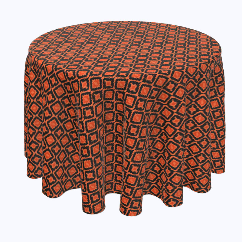 Geometric Round Halloween Tablecloth, 108" L x 108" W, Ikat Halloween