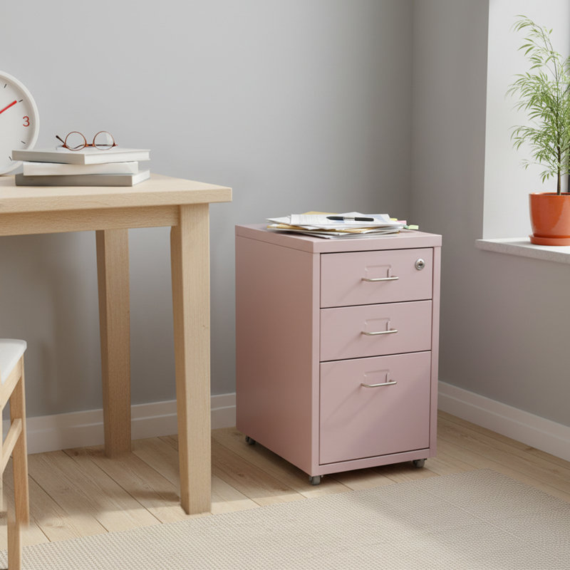 Lamekia 11'' Wide 3 -Drawer Mobile File Cabinet, Pink