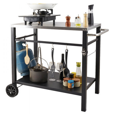 Outdoor Grill Dining Cart with Double-Shelf