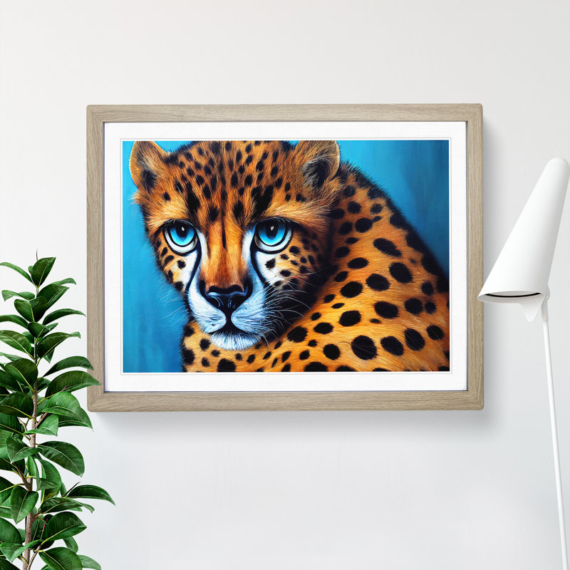 Graceful Cheetah 1 Piece Single Picture Frame Wall Art, 34cm H x 46cm W x 2cm D, Oak Framed