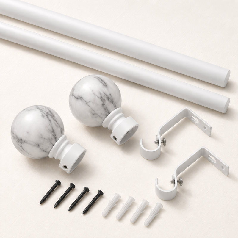 Adjustable Single Curtain Rod and Coordinating Finial Set, 84" - 120"