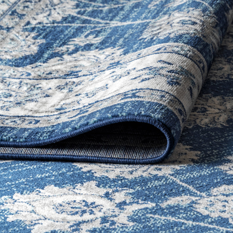 Tapis bleu marine / gris clair Lawncrest, Rectangle 4pi x 6 pi