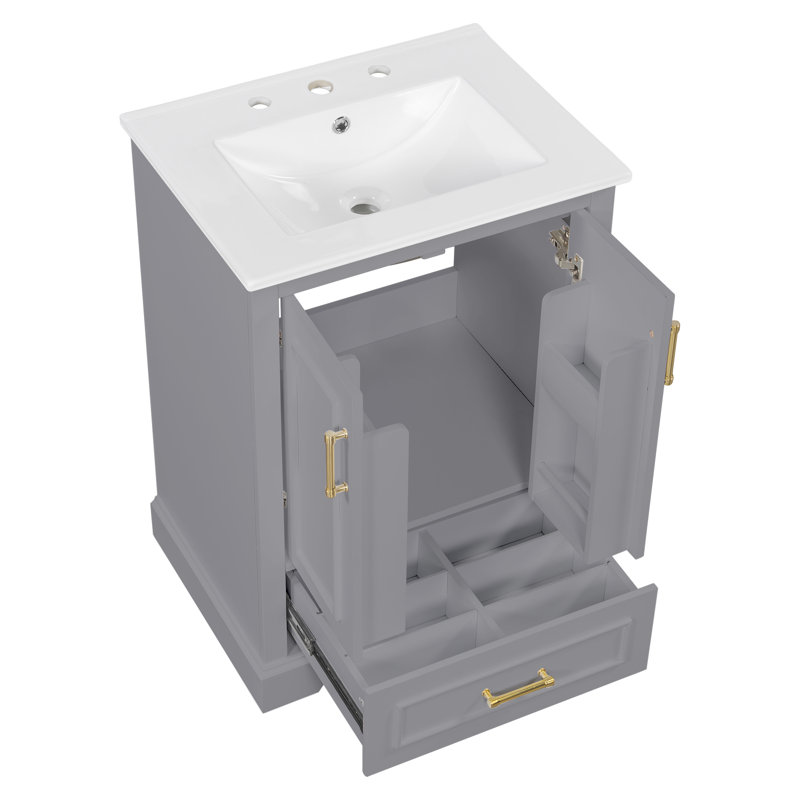 Meuble-lavabo moderne avec lavabo en céramique, Gris, 24"