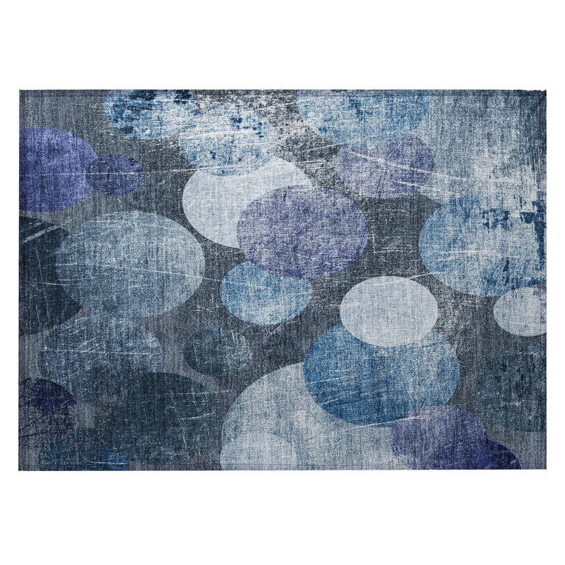 2' X 3' Gray and Blue Abstract Washable Non Skid Indoor Outdoor Area Rug
